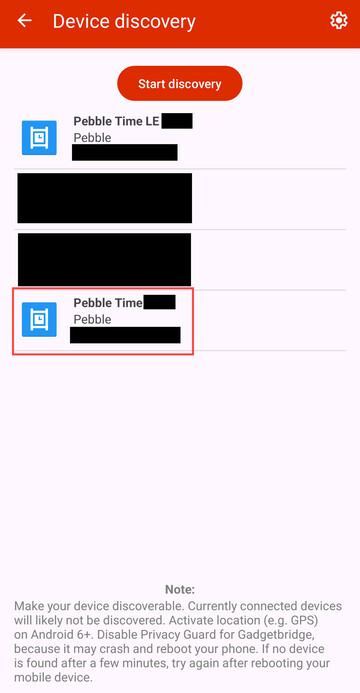 Gadgetbridge Pairing Screen